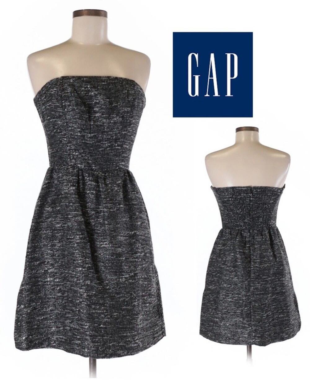 GAP Strapless Tweed Mini Dress Sz 8 Shimmer Grey